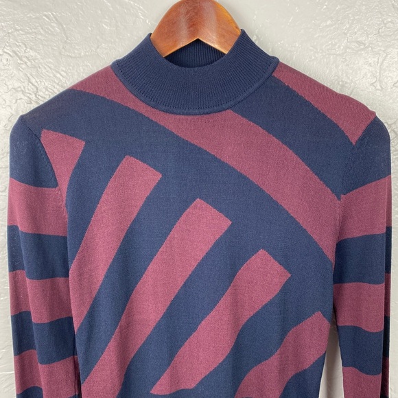 Kasper knits navy/maroon striped knit turtleneck fitted shirt size Small - Picture 2 of 8